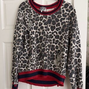 Pam & Gela Leopard Print sweatshirt  Top with Red Accents
